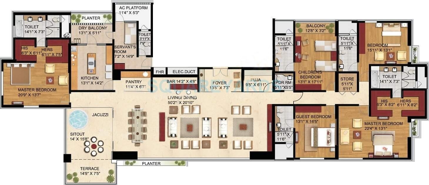 Floor plan of 5 BHK 4266 Sq. Ft. Apartment in ABIL Castel Royale, Pune