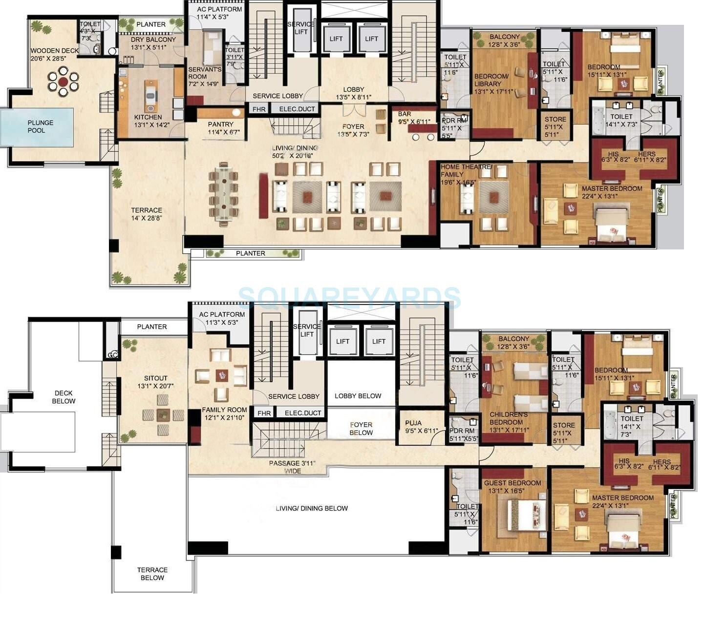 Floor plan of 7 BHK 8400 Sq. Ft. Apartment in ABIL Castel Royale, Pune