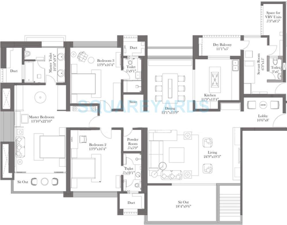 Floor plan of 3 BHK 3500 Sq. Ft. Apartment in ABIL Castel Royale Grande, Pune