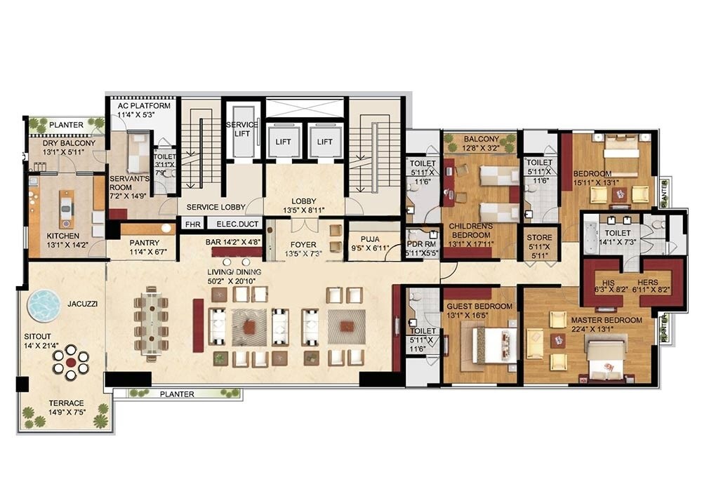 Floor plan of 4 BHK 5600 Sq. Ft. Apartment in ABIL Castel Royale Magnifique, Pune