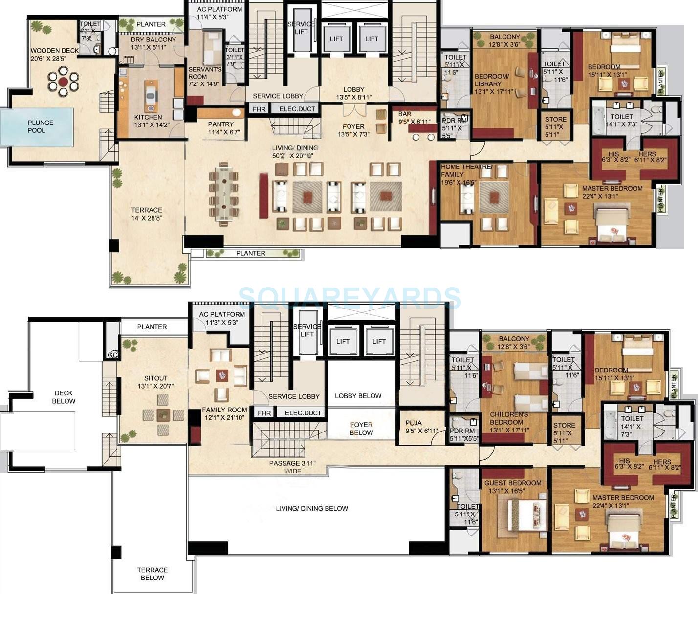 Floor plan of 7 BHK 8400 Sq. Ft. Apartment in ABIL Castel Royale Magnifique, Pune