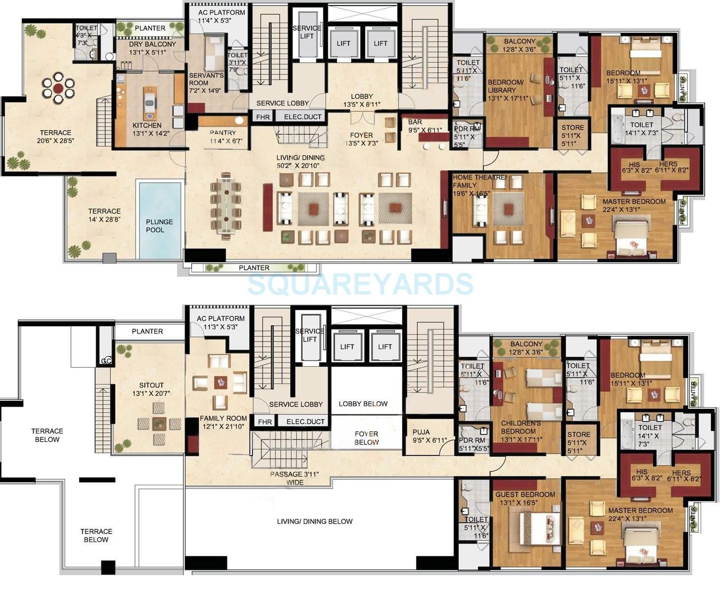 Floor plan of 7 BHK 9500 Sq. Ft. Apartment in ABIL Castel Royale Magnifique, Pune