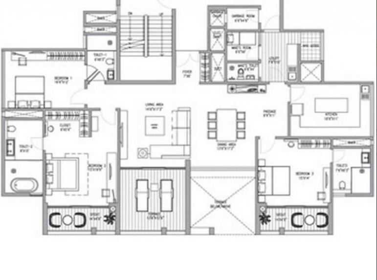 Floor plan of 3 BHK 1833 Sq. Ft. Apartment in ABIL Verde, Pune