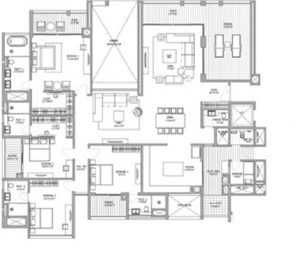 Floor plan of 4 BHK 3278 Sq. Ft. Apartment in ABIL Verde, Pune