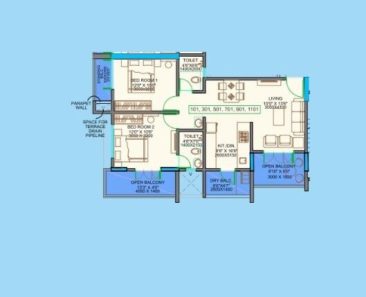 2 BHK 849 Sq. Ft. Apartment