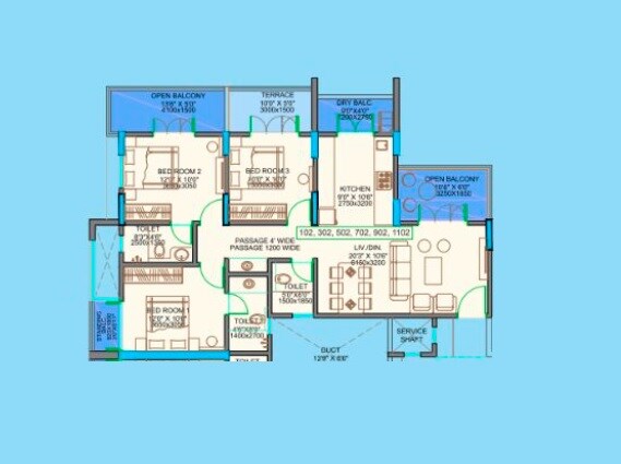 3 BHK 1299 Sq. Ft. Apartment