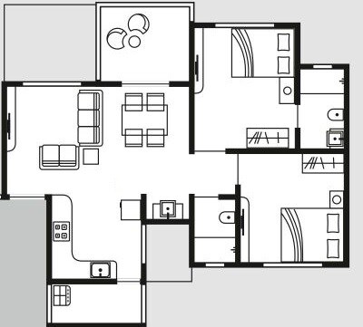 Floor plan of 2 BHK 613 Sq. Ft. Apartment in Ace Almighty Phase 2, Pune