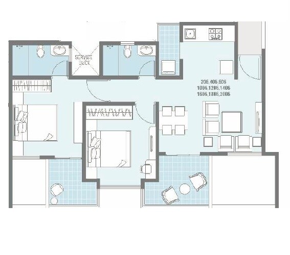 Floor plan of 2 BHK 670 Sq. Ft. Apartment in Ace Augusta, Pune