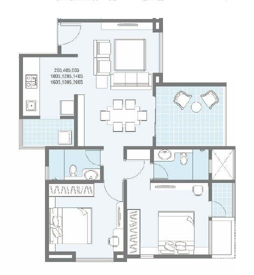 Floor plan of 2 BHK 755 Sq. Ft. Apartment in Ace Augusta, Pune