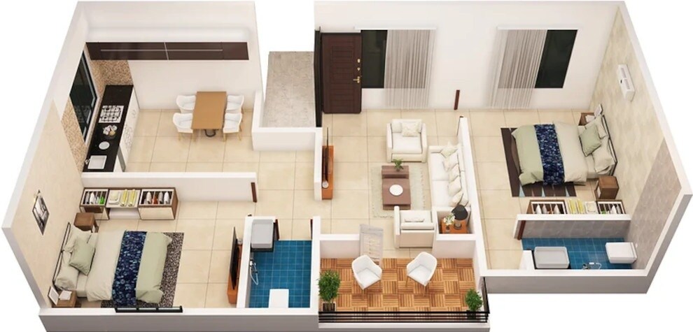 Floor plan of 2 BHK 649 Sq. Ft. Apartment in Ace Janki Crystal, Pune