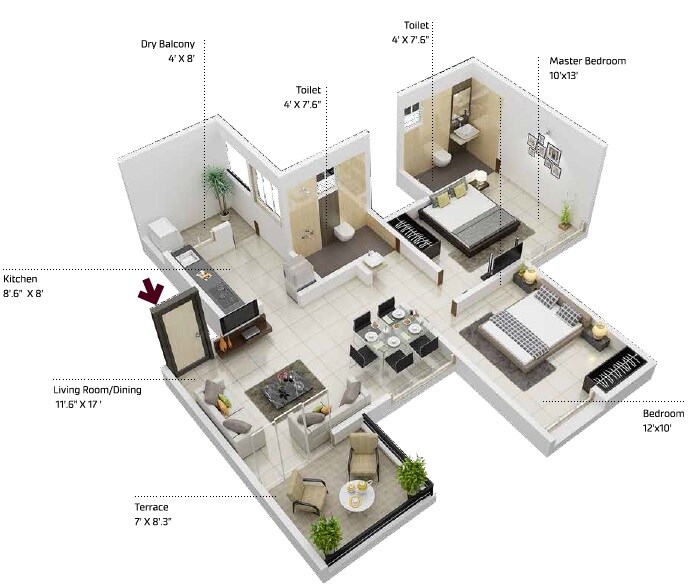 2 BHK 460 Sq. Ft. Apartment