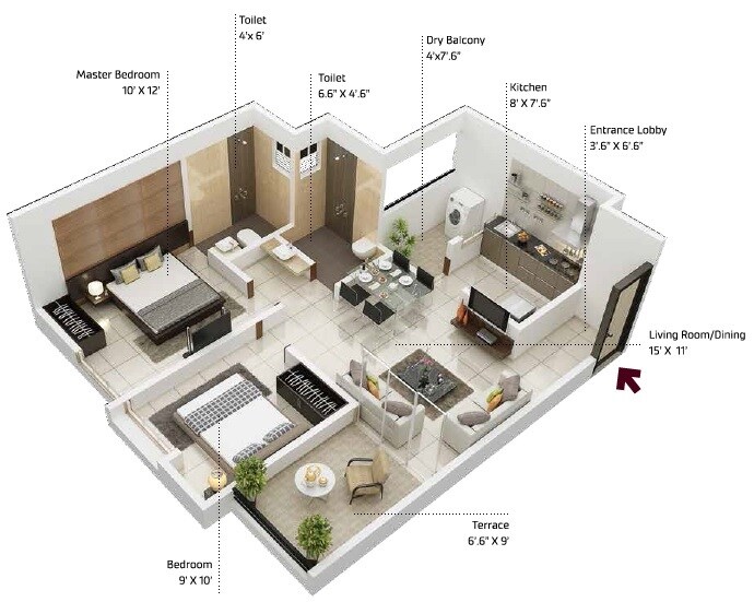 2 BHK 589 Sq. Ft. Apartment