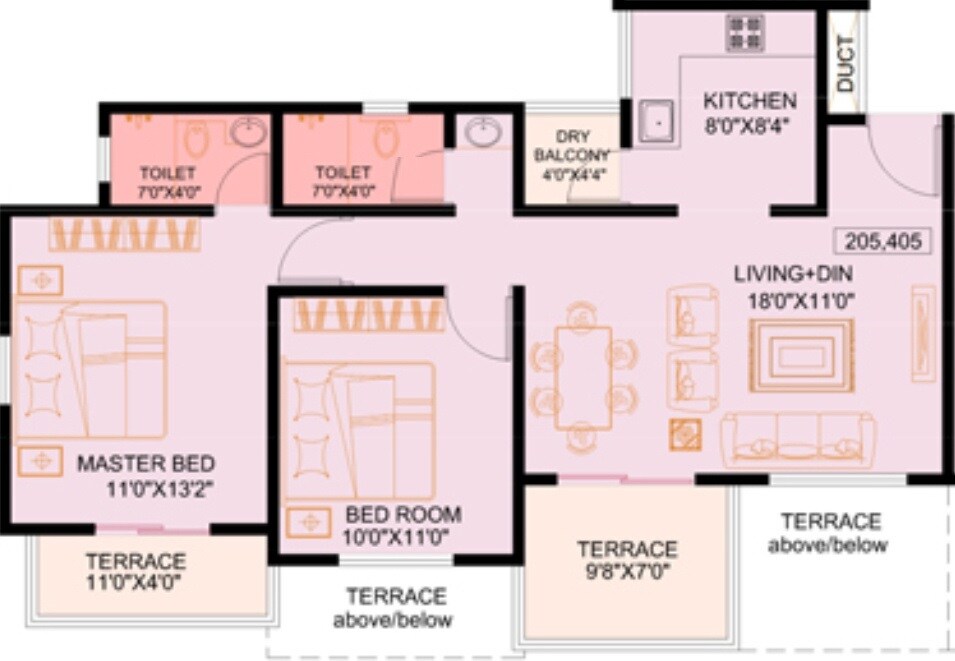 2 BHK 971 Sq. Ft. Apartment