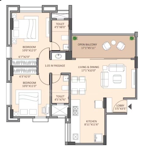 2 BHK 791 Sq. Ft. Apartment