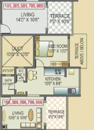 Floor plan of 1 BHK 642 Sq. Ft. Apartment in Acme Selene Apartment, Pune