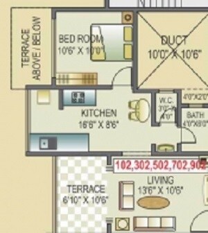 Floor plan of 1 BHK 680 Sq. Ft. Apartment in Acme Selene Apartment, Pune