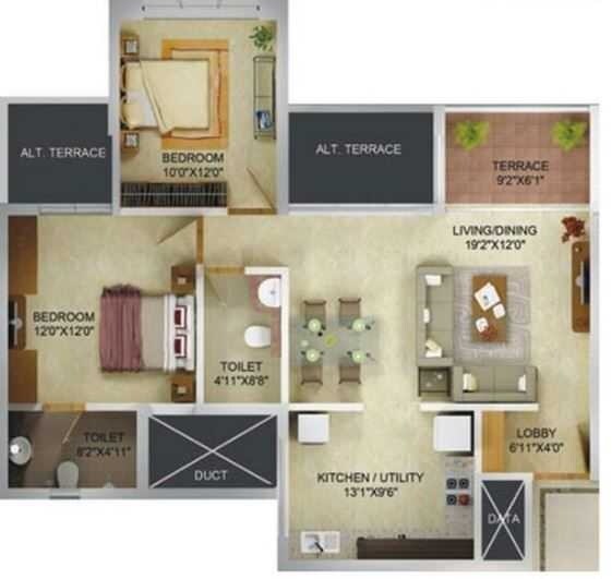 2 BHK 1049 Sq. Ft. Apartment