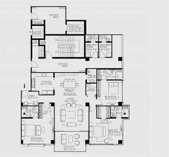 3 BHK 1800 Sq. Ft. Apartment