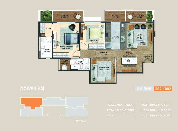 Floor plan of 2 BHK Apartment - 1179 sq. ft. in Adani Atelier Greens, Pune