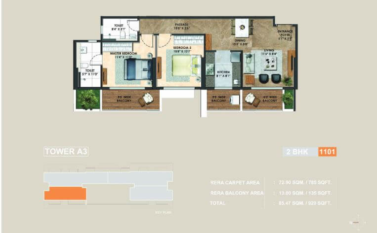 2 BHK 785 Sq. Ft. Apartment