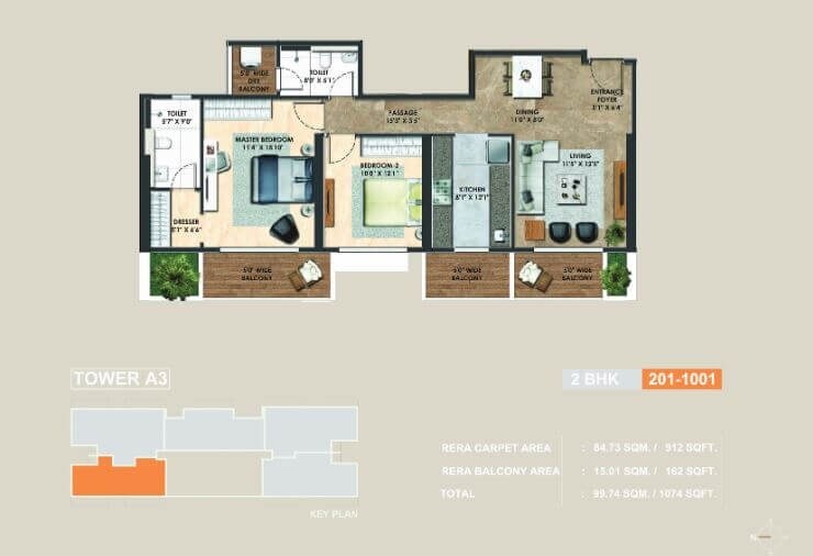 3 BHK 912 Sq. Ft. Apartment