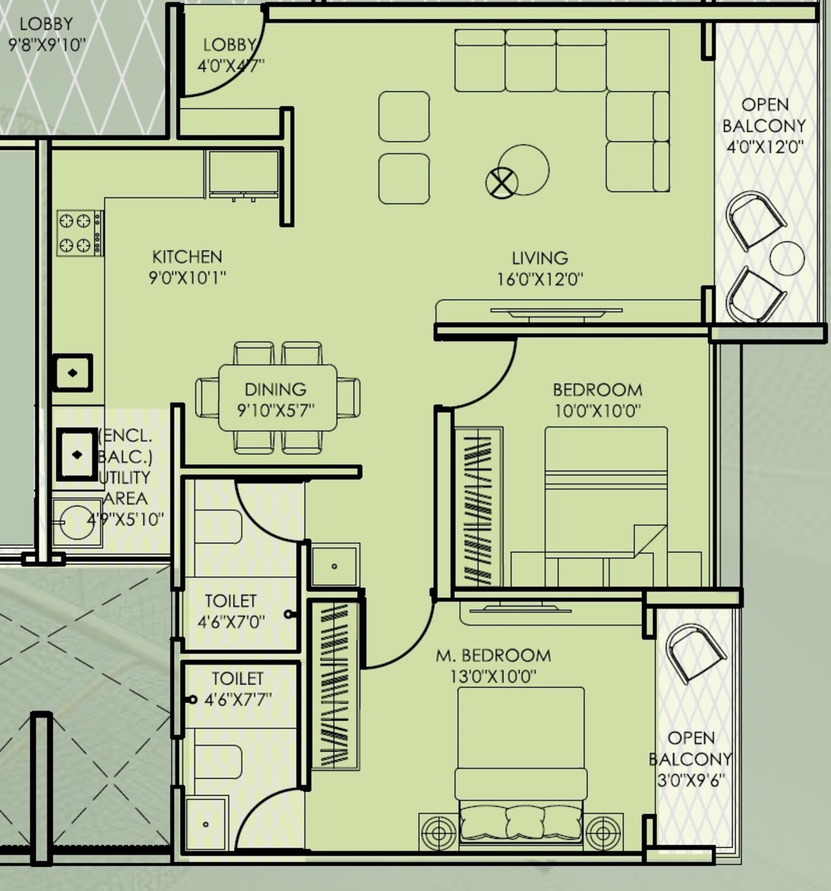 2 BHK 835 Sq. Ft. Apartment