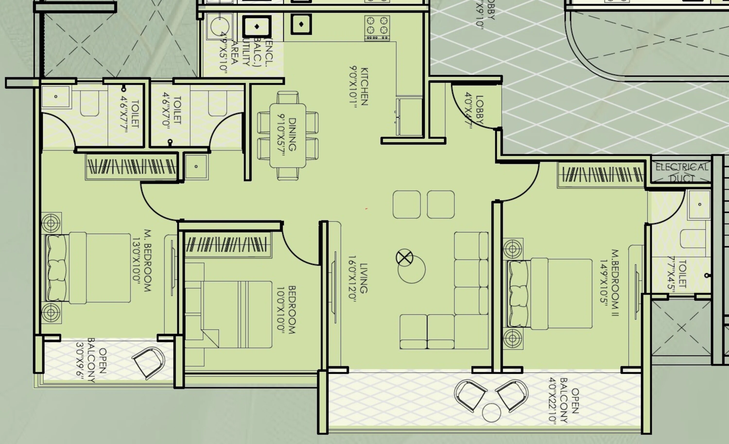 3 BHK 1001 Sq. Ft. Apartment