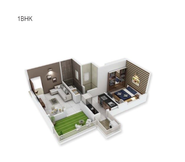 Floor plan of 1 BHK 329 Sq. Ft. Apartment in Adhya Radhakrishna, Pune