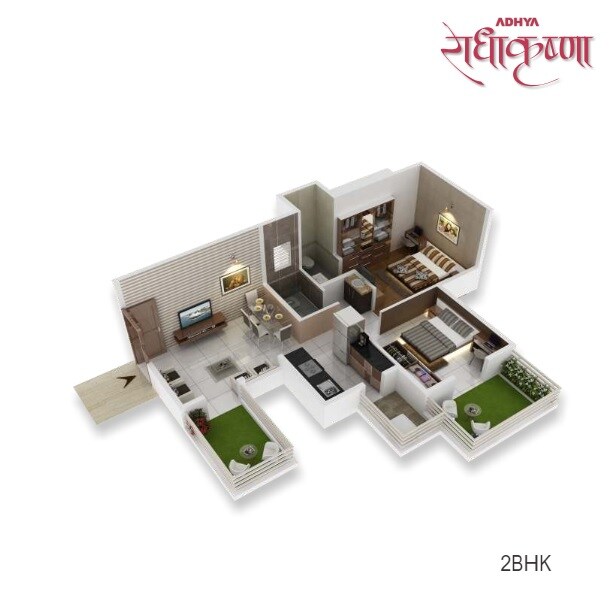 Floor plan of 2 BHK 538 Sq. Ft. Apartment in Adhya Radhakrishna, Pune