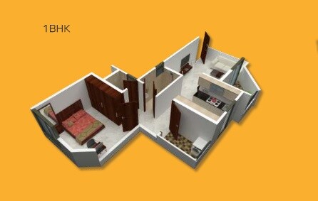 Floor plan of 1 BHK 500 Sq. Ft. Apartment in Adhya Rahi, Pune