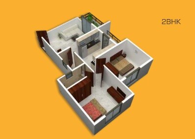 Floor plan of 2 BHK 850 Sq. Ft. Apartment in Adhya Rahi, Pune