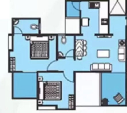 Floor plan of 2 BHK 636 Sq. Ft. Apartment in Adhya Rohan, Pune