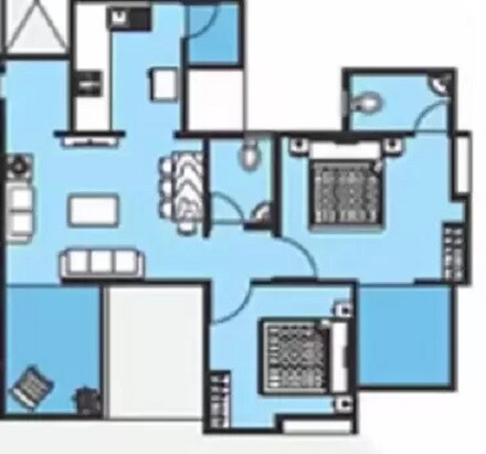 Floor plan of 2 BHK 677 Sq. Ft. Apartment in Adhya Rohan, Pune