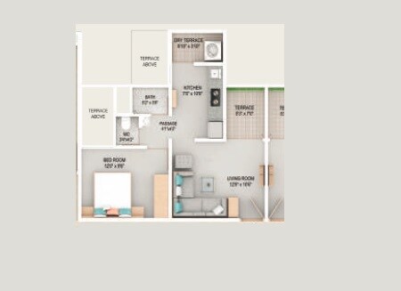 Floor plan of 1 BHK 451 Sq. Ft. Apartment in Adi W 57, Pune