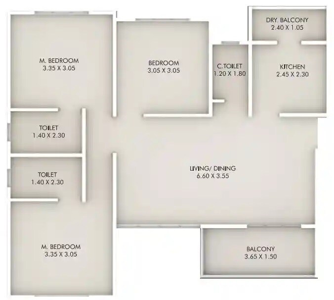 Floor plan of 3 BHK 893 Sq. Ft. Apartment in Adiraj Apartment, Pune