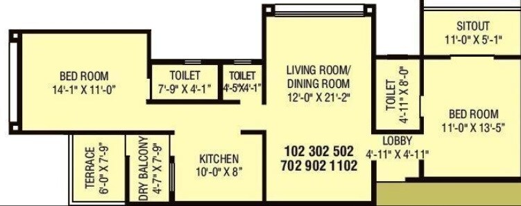 2 BHK 854 Sq. Ft. Apartment