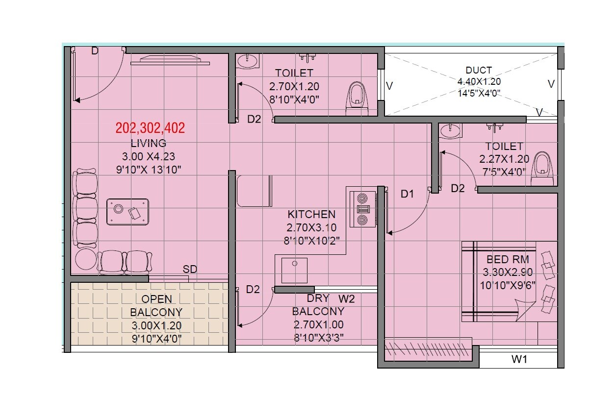 Floor plan of 1 BHK 508 Sq. Ft. Apartment in Aditya Dream City, Pune