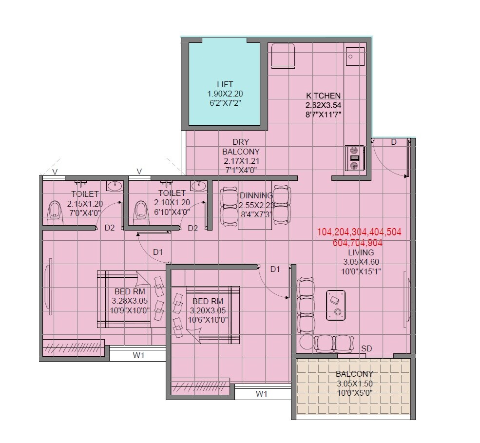 Floor plan of 2 BHK 715 Sq. Ft. Apartment in Aditya Dream City, Pune