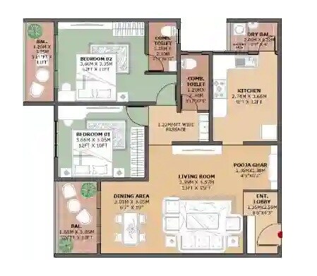 2 BHK 815 Sq. Ft. Apartment