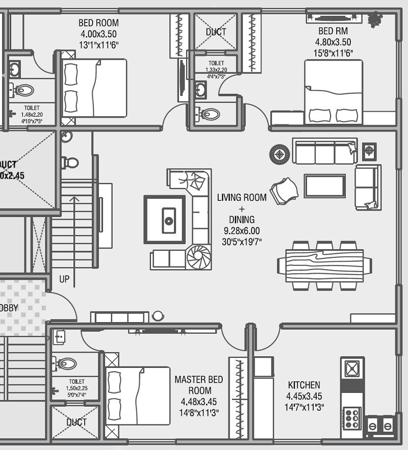 Floor plan of 3 BHK 1388 Sq. Ft. Apartment in Aditya Galaxy, Pune