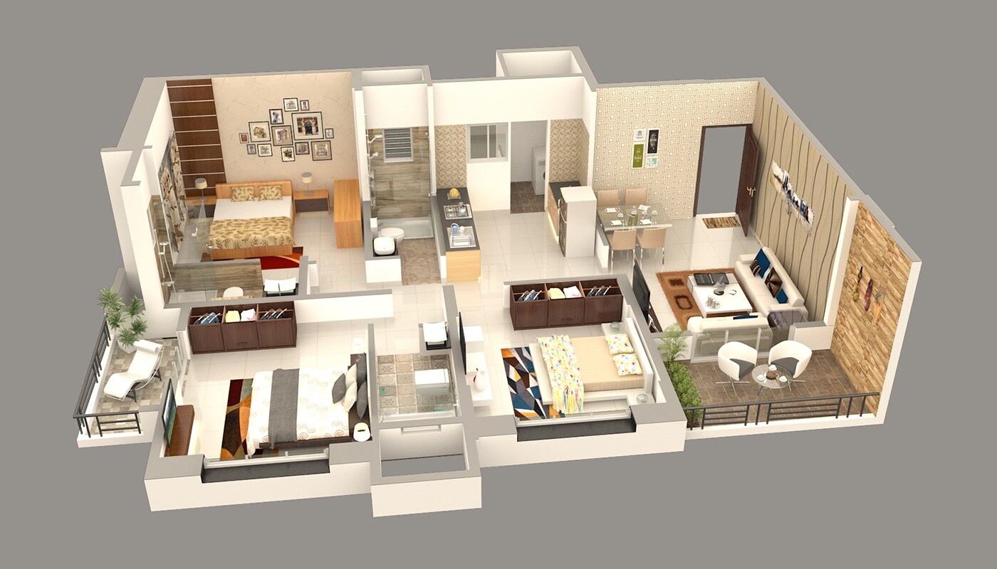Floor plan of 3 BHK 701 Sq. Ft. Apartment in Aditya Garden City, Pune