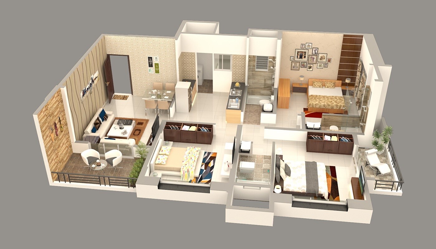 Floor plan of 3 BHK 802 Sq. Ft. Apartment in Aditya Garden City, Pune