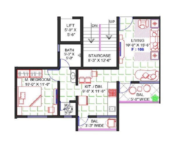 Floor plan of 1 BHK 556 Sq. Ft. Apartment in Aditya Green City Baramati, Pune
