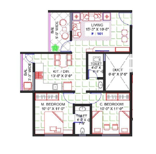 Floor plan of 2 BHK 720 Sq. Ft. Apartment in Aditya Green City Baramati, Pune