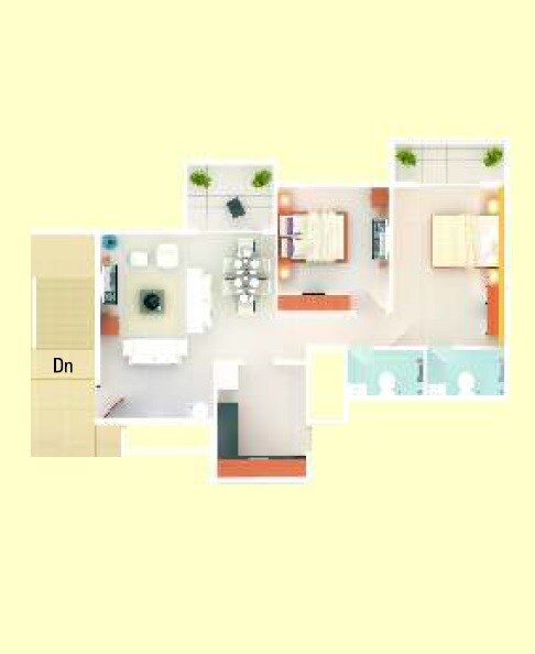 Floor plan of 2 BHK 1015 Sq. Ft. Apartment in Aditya Green Zone, Pune