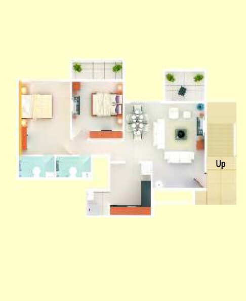 Floor plan of 2 BHK 925 Sq. Ft. Apartment in Aditya Green Zone, Pune