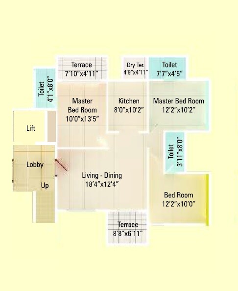 Floor plan of 3 BHK 1255 Sq. Ft. Apartment in Aditya Green Zone, Pune