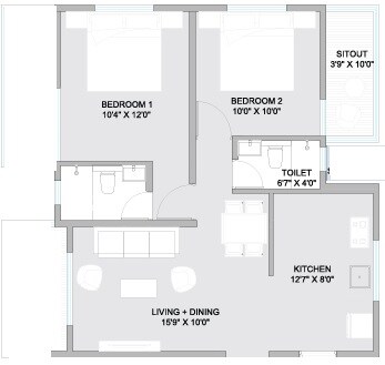 Floor plan of 2 BHK 816 Sq. Ft. Apartment in Aditya Morya Residency, Pune
