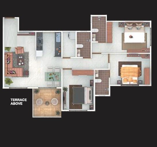 3 BHK 890 Sq. Ft. Apartment