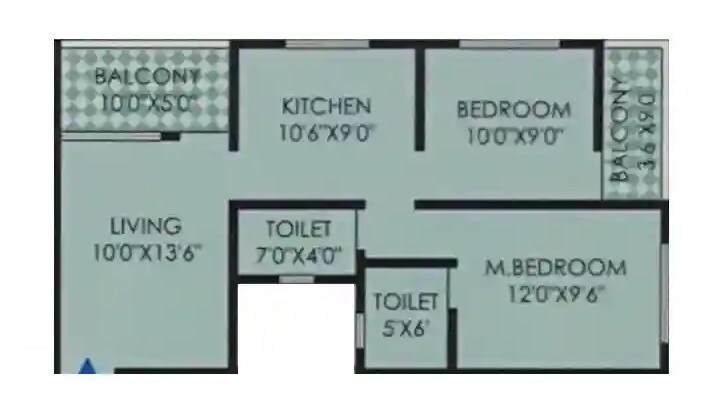 Floor plan of 2 BHK 609 Sq. Ft. Apartment in Aditya Sai Ganesh, Pune